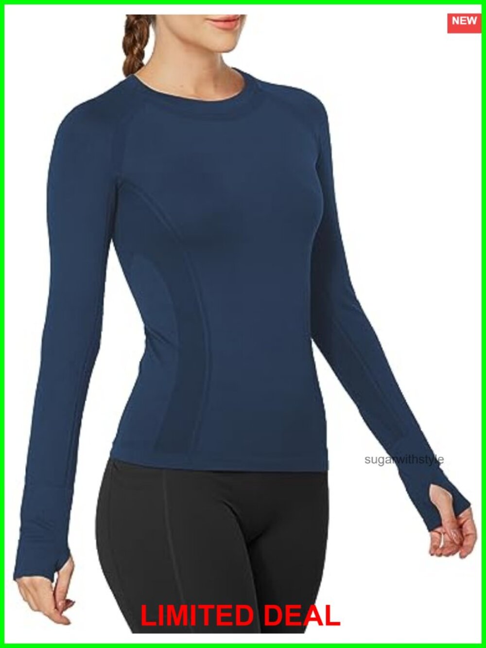 Seamless Long Sleeve Workout Top Thumb Holes Crewneck Slim Fit